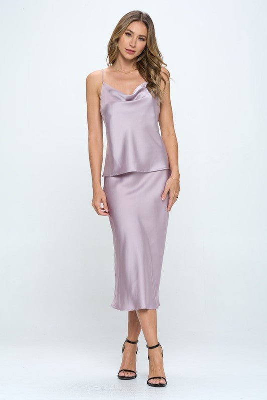 Soft Silky Satin Tank Top With Cowl Neck And Thin Straps - Robbi & Angel