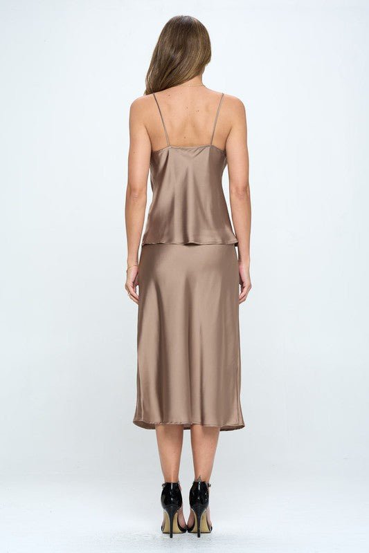 Silky Satin Tank Top In Taupe - Robbi & Angel