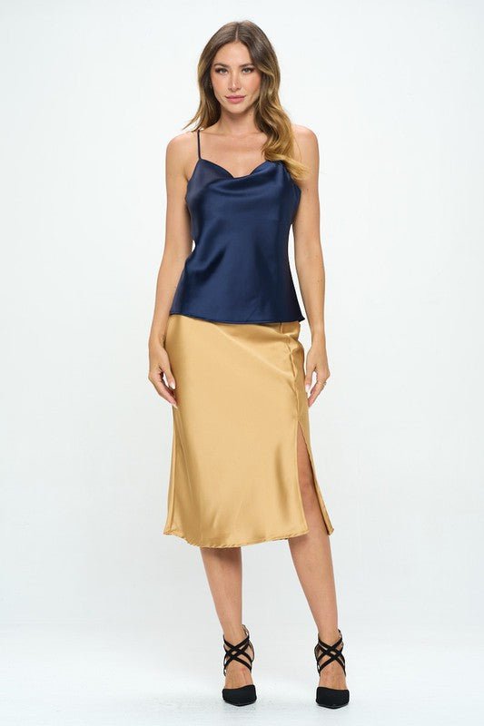 Satin Cowl Neck Tank Top With Thin Straps - Robbi & Angel