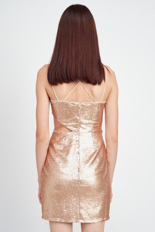 SEQUIN MINI DRESS WITH CUT OUT - Robbi & Angel