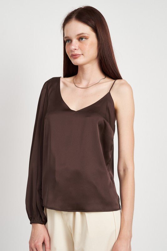 ONE SHOULDER BLOUSE WITH SPAGHETTI STRAP - Robbi & Angel