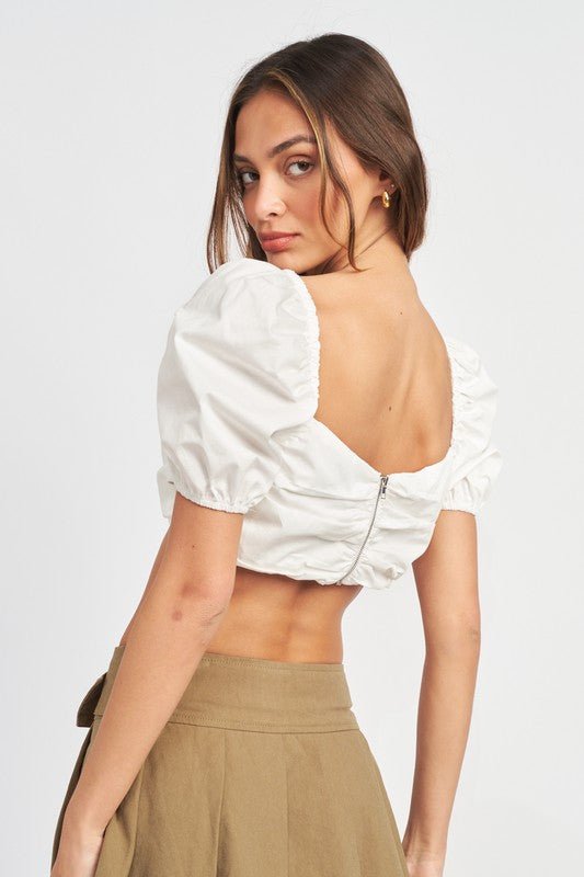 PUFF SLEEVE CROP TOP WITH RUCHED DETAIL - Robbi & Angel