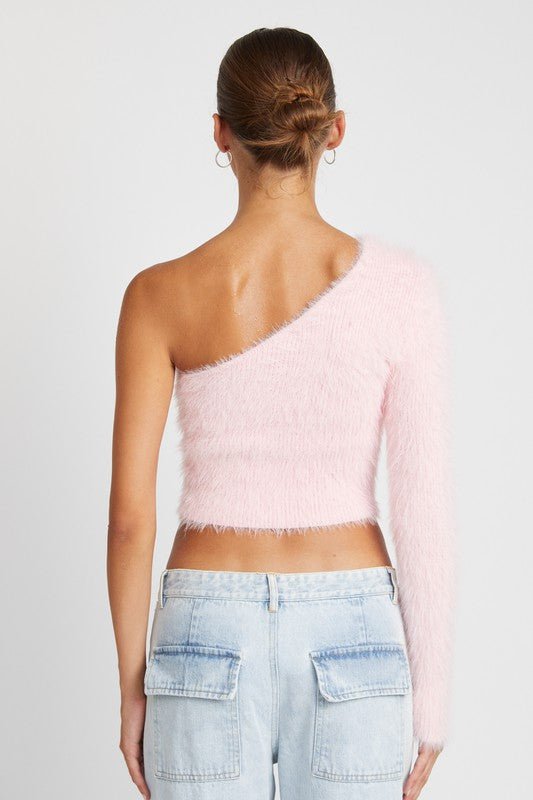 ONE SHOULDER FLUFFY SWEATER TOP - Robbi & Angel