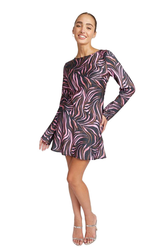 ZEBRA PRINT MINI DRESS WITH LACED UP BACK ZEBRA PRINT MINI DRESS WITH LACED UP BACK