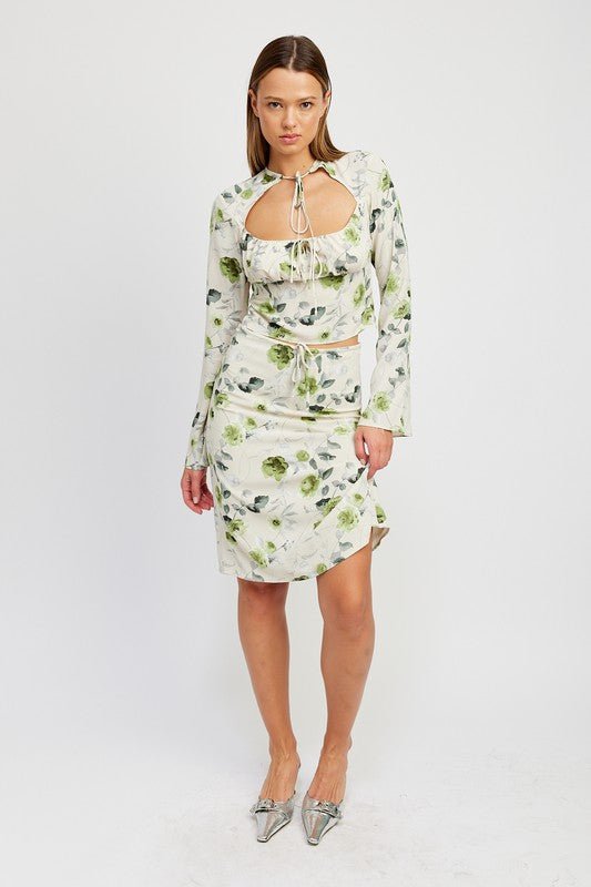 FLORAL MIDI SKIRT WITH FRONT DRAWSTRING - Robbi & Angel