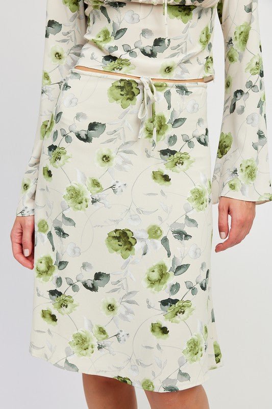 FLORAL MIDI SKIRT WITH FRONT DRAWSTRING - Robbi & Angel