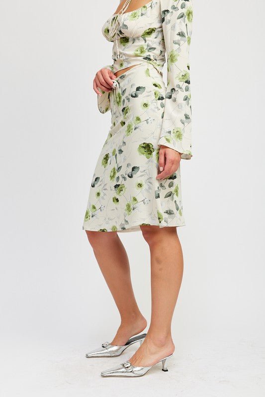 FLORAL MIDI SKIRT WITH FRONT DRAWSTRING - Robbi & Angel