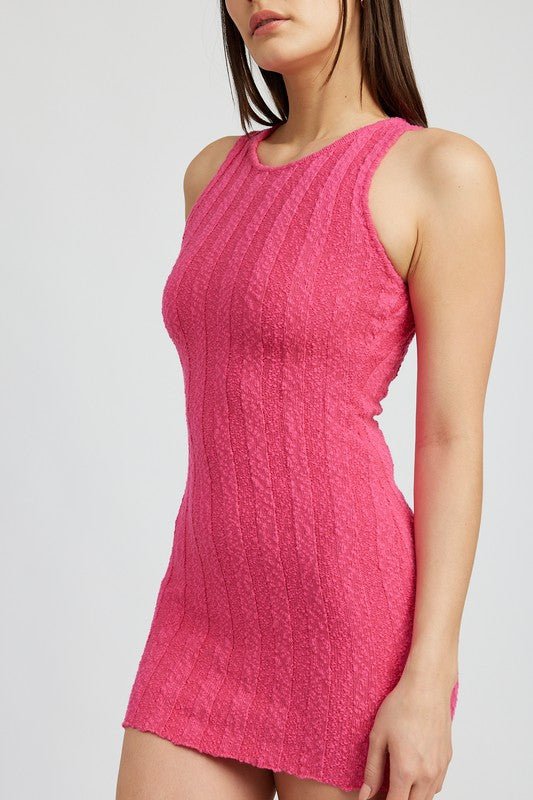 ROUND NECK FITTED MINI DRESS - Robbi & Angel