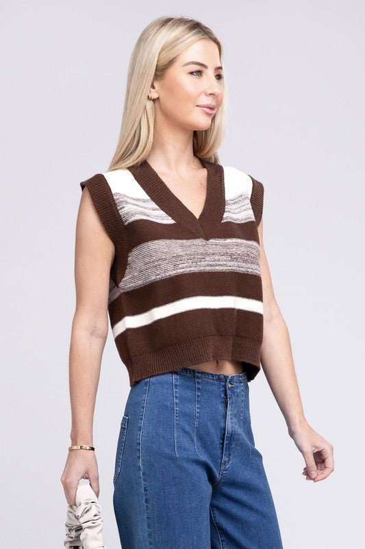 Striped Pattern Sweater Vest - Robbi & Angel