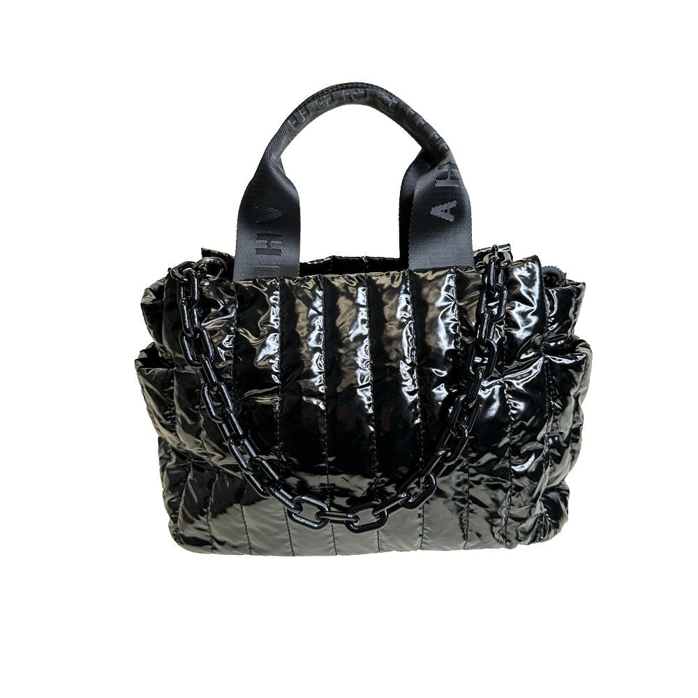 Rosie Quilted Tote w/Black Resin Chain & 2" Adjustable Solid - Robbi & Angel