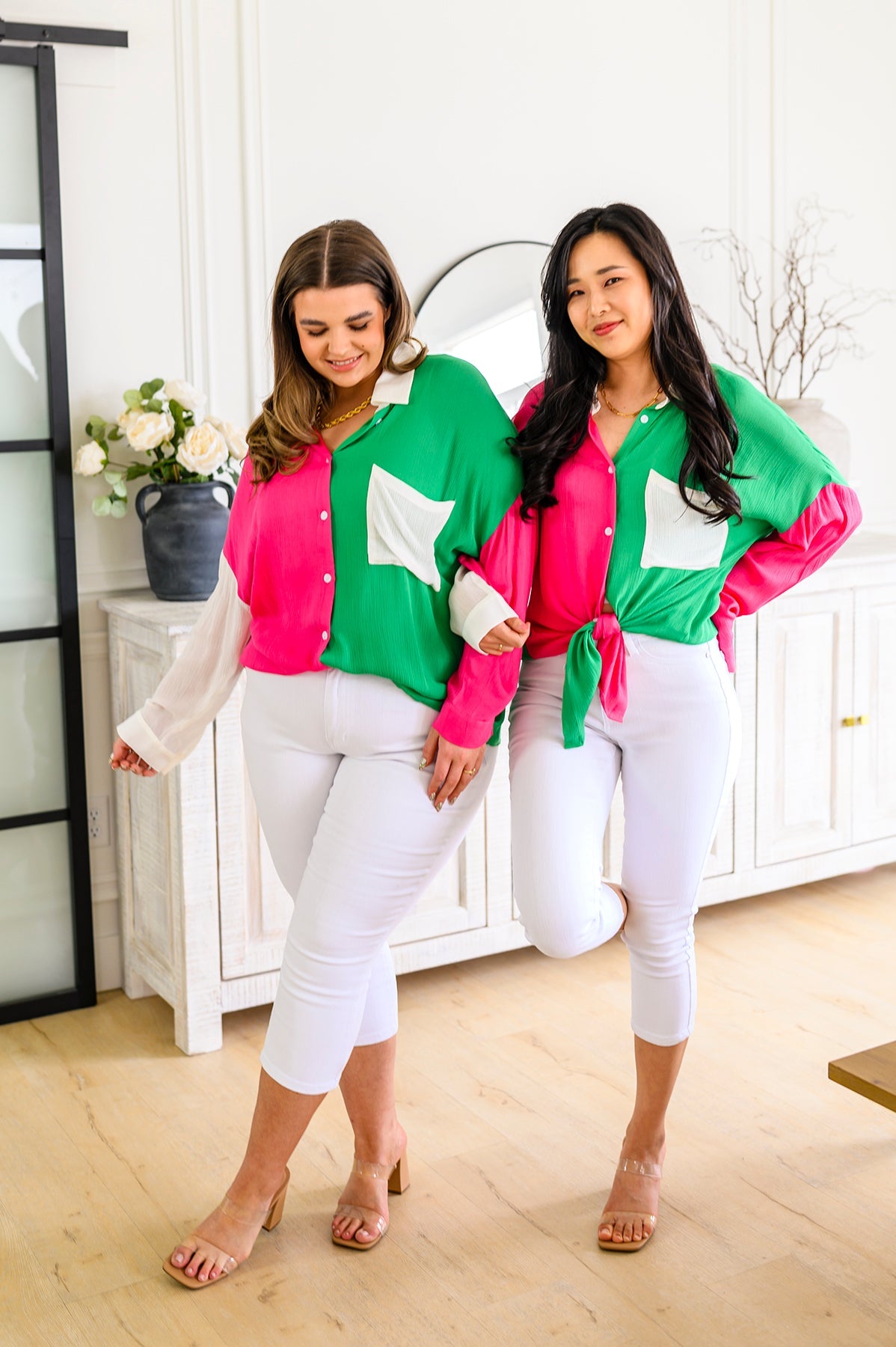 Capture the Day Two Toned Button Up Kelly - Robbi & Angel