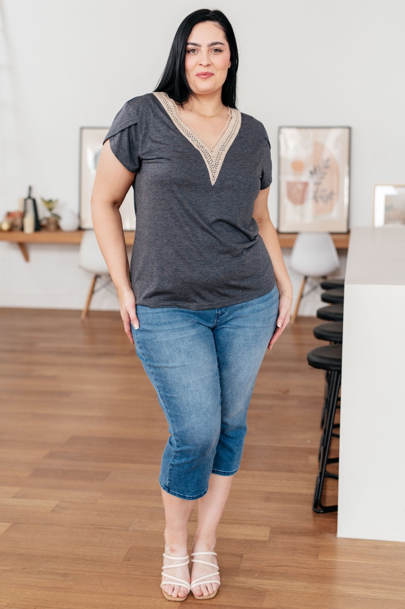 It's Elemental Lace Trim V-Neck Top - Robbi & Angel