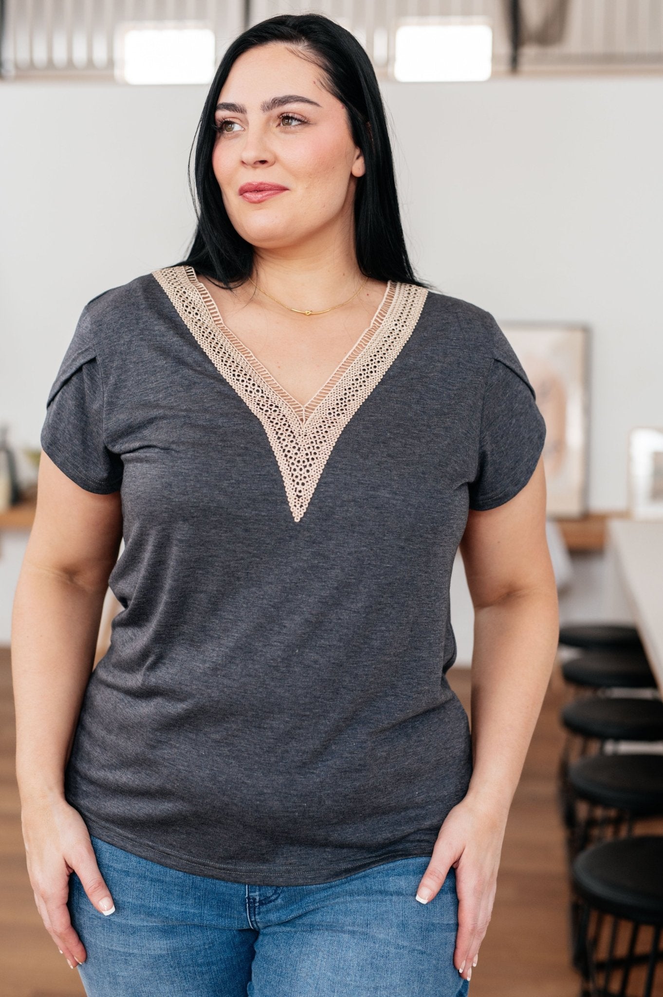 It's Elemental Lace Trim V-Neck Top - Robbi & Angel