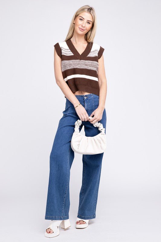Striped Pattern Sweater Vest - Robbi & Angel