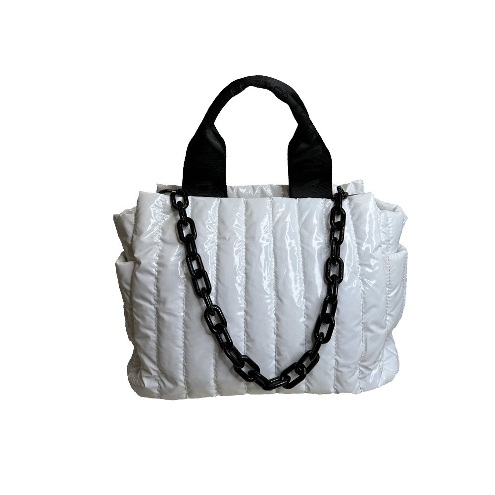 Rosie Quilted Tote w/Black Resin Chain & 2" Adjustable Solid - Robbi & Angel