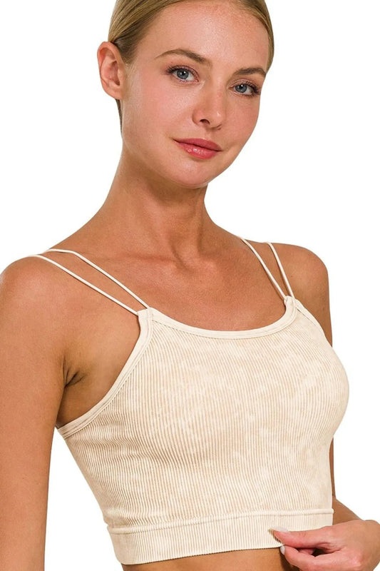 Zenana Washed Ribbed Seamless Double Strap Brami - Robbi & Angel