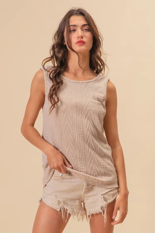 BiBi Textured Sweather Knit Twist Back Sleeveless Top - Robbi & Angel