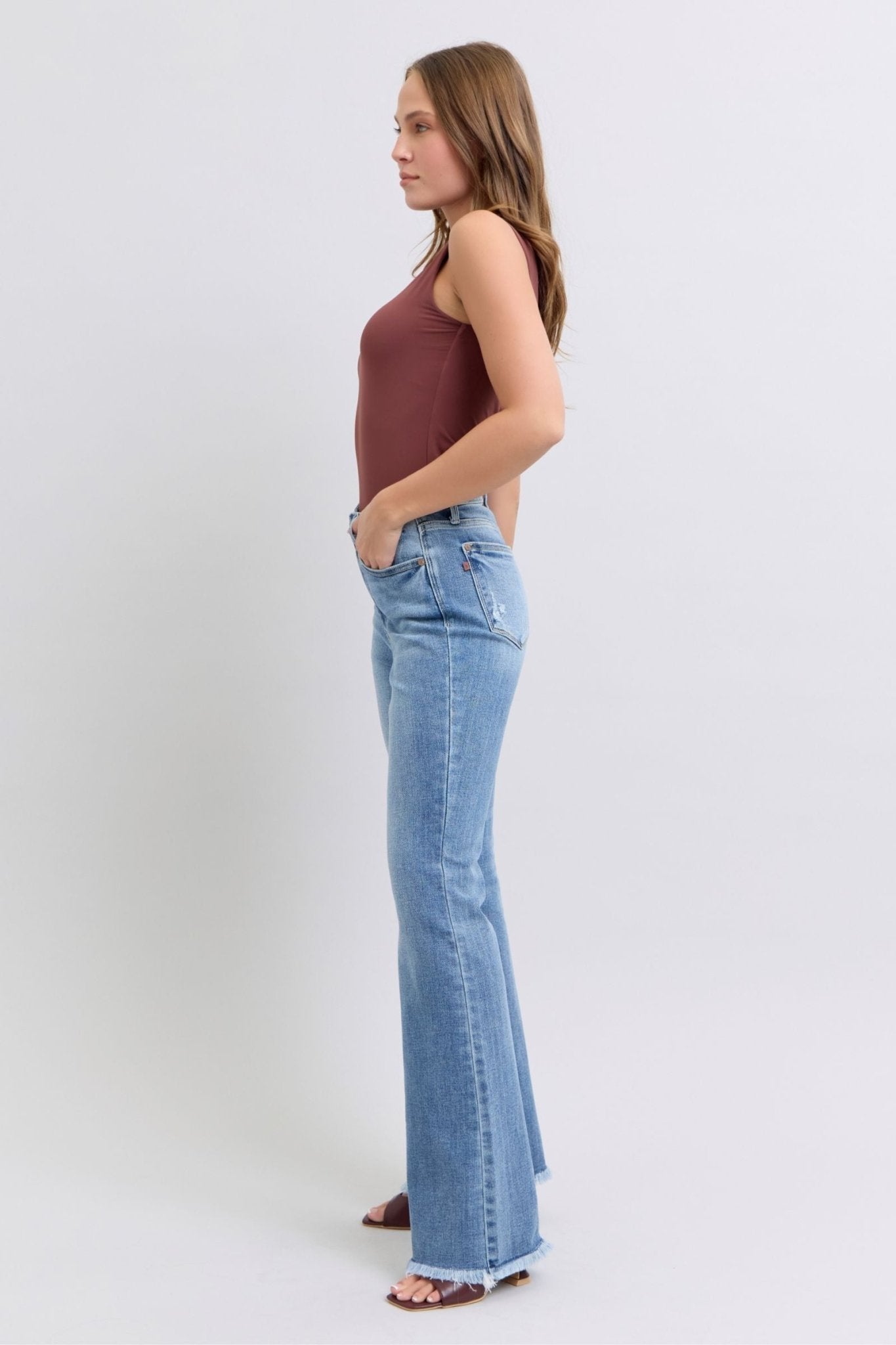 Judy Blue Full Size Raw Hem High Rise Bootcut Jeans - Robbi & Angel