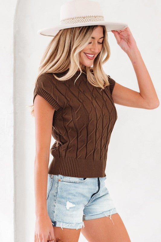 Cable Knit Textured Crew Neck Sweater Top - Robbi & Angel