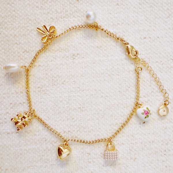 Bear & Bow Charm Anklet – Playful Gold Chain with - Robbi & Angel