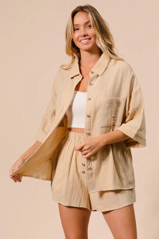 BiBi Crinkle Gauze Shirt and Short Set - Robbi & Angel