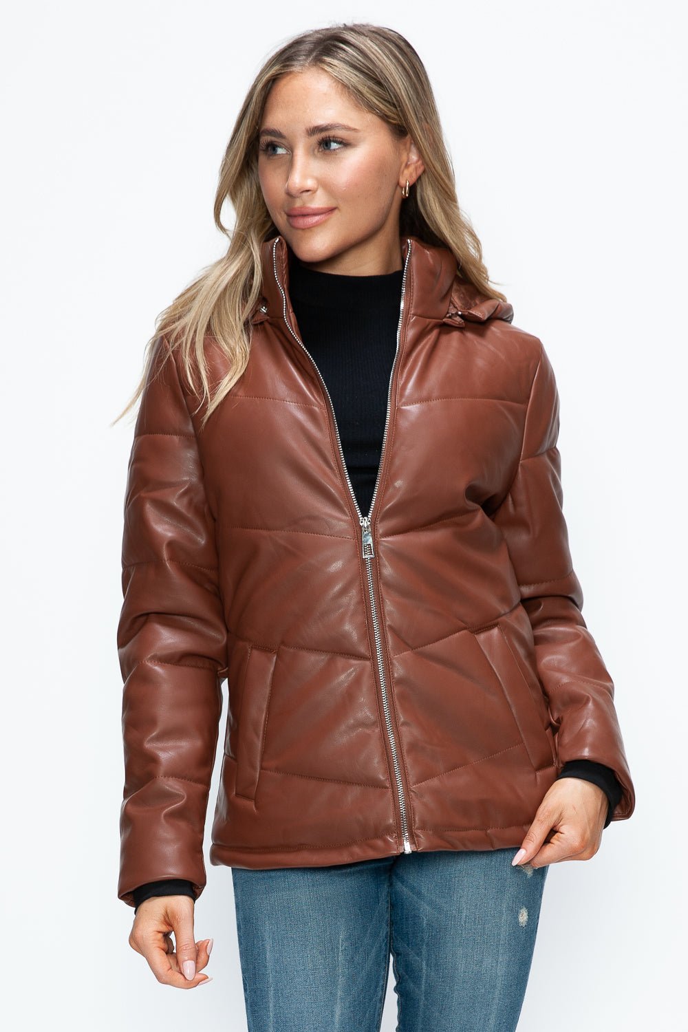 How Dare U Pocketed Zip Up Puffer Jacket with Removable Hood - Robbi & Angel