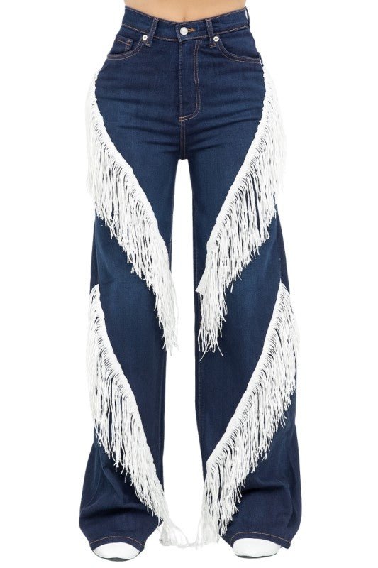 Western Fringe Wide Leg Jean - White Fringe - Robbi & Angel