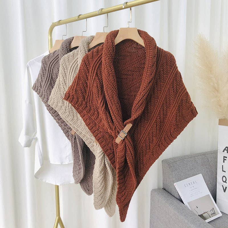Split Triangle Solid Color Poncho Knit Scarf - Robbi & Angel