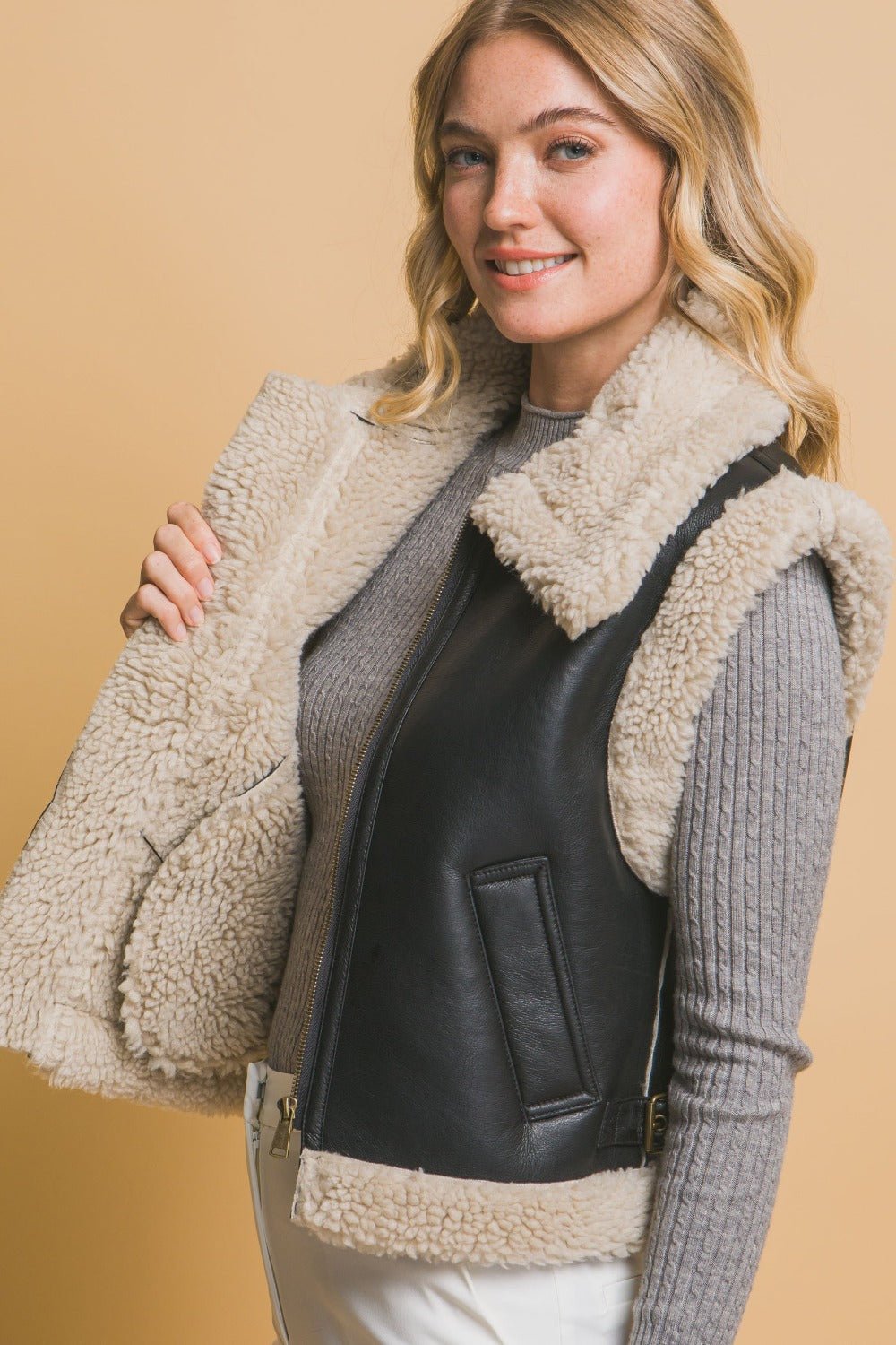 Love Tree Sherpa Zip Up Vest with Pockets - Robbi & Angel