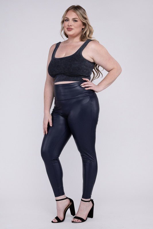 Plus High Rise Faux Leather Leggings - Robbi & Angel