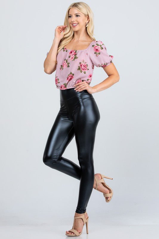 Jet black high waist shiny PU leather leggings - Robbi & Angel