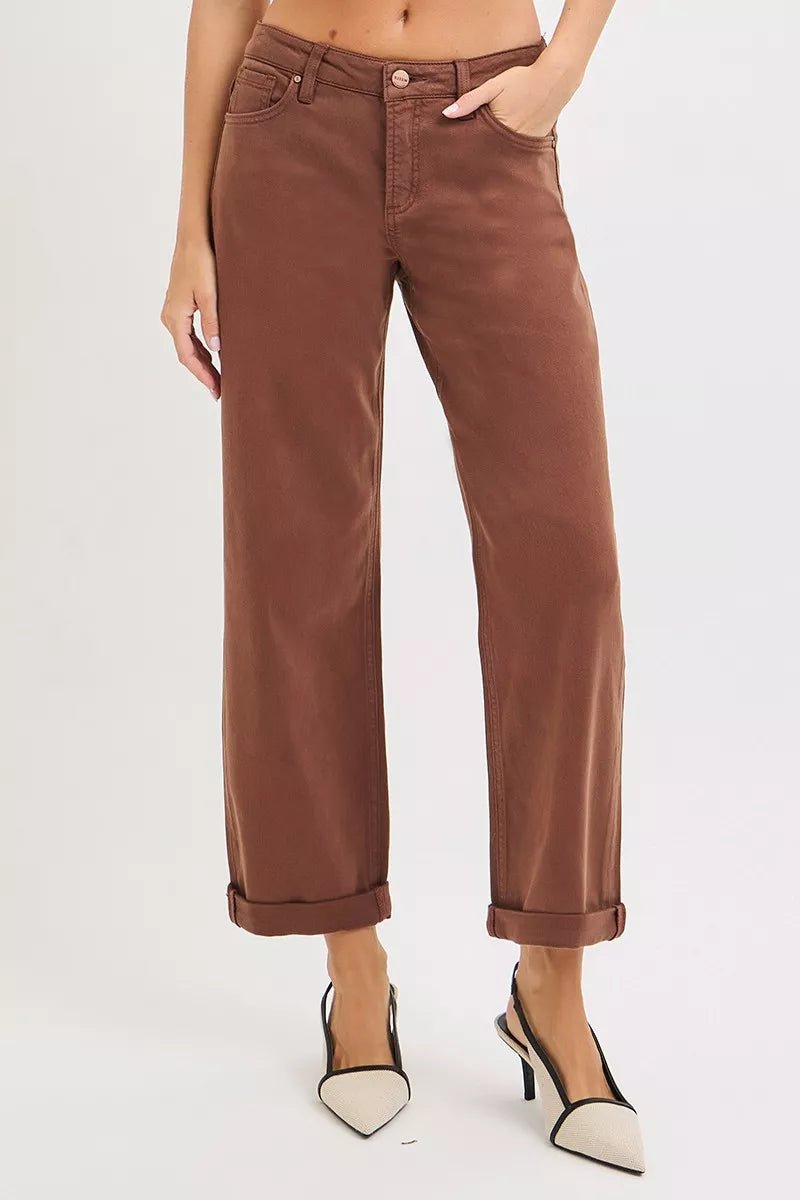 RISEN Full Size Tummy Control Mid Rise Ankle Barrel Baggy Plus Size - Robbi & Angel
