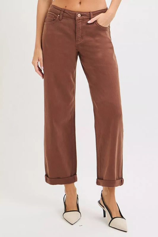 RISEN Full Size Tummy Control Mid Rise Ankle Barrel Baggy Plus Size - Robbi & Angel