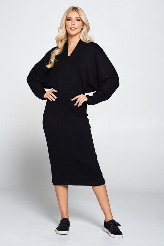 Sweater Knit Dolman Sleeve Midi Dress - Robbi & Angel