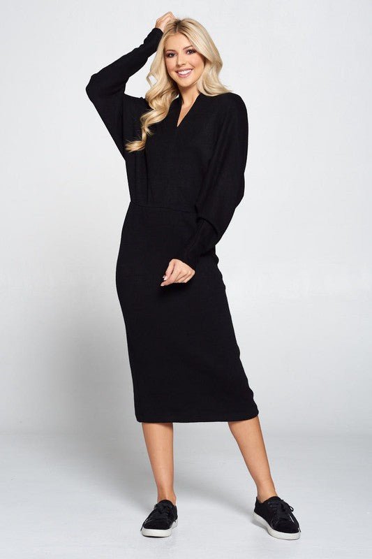 Sweater Knit Dolman Sleeve Midi Dress - Robbi & Angel