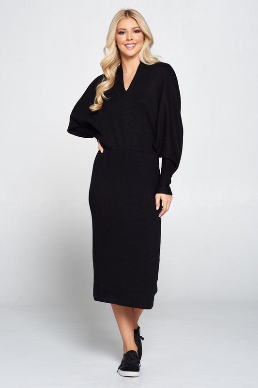 Sweater Knit Dolman Sleeve Midi Dress - Robbi & Angel