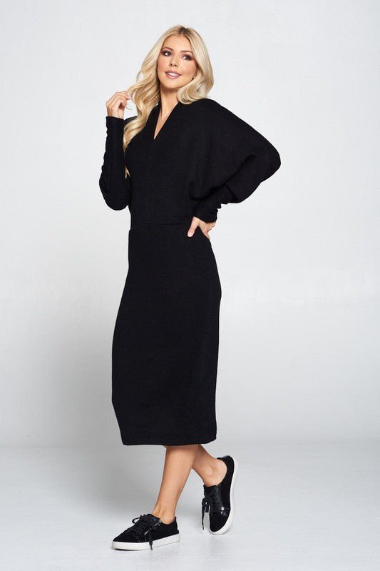 Sweater Knit Dolman Sleeve Midi Dress - Robbi & Angel