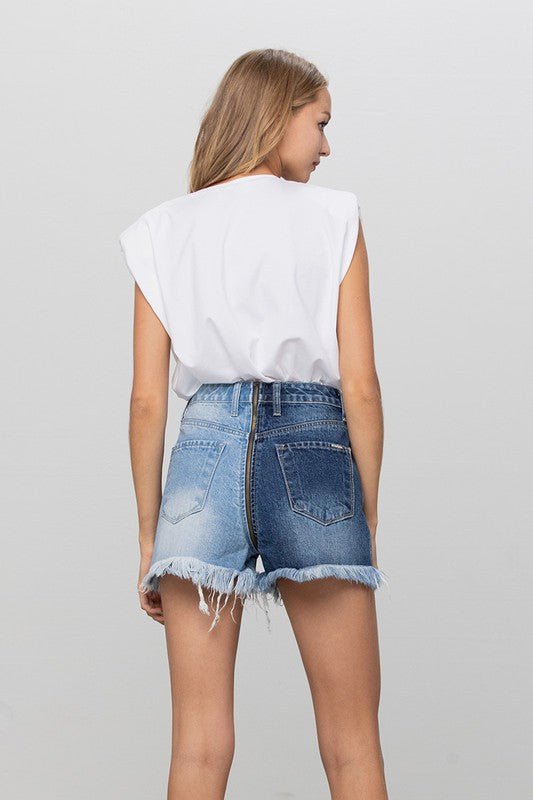ZIP CODE TWO TONE PREMIUM DENIM SHORTS - Robbi & Angel