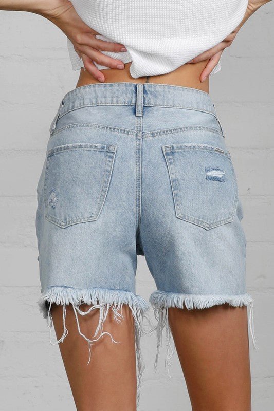 HIGH RISE FRONT HEAVY DESTROYED SHORTS - Robbi & Angel
