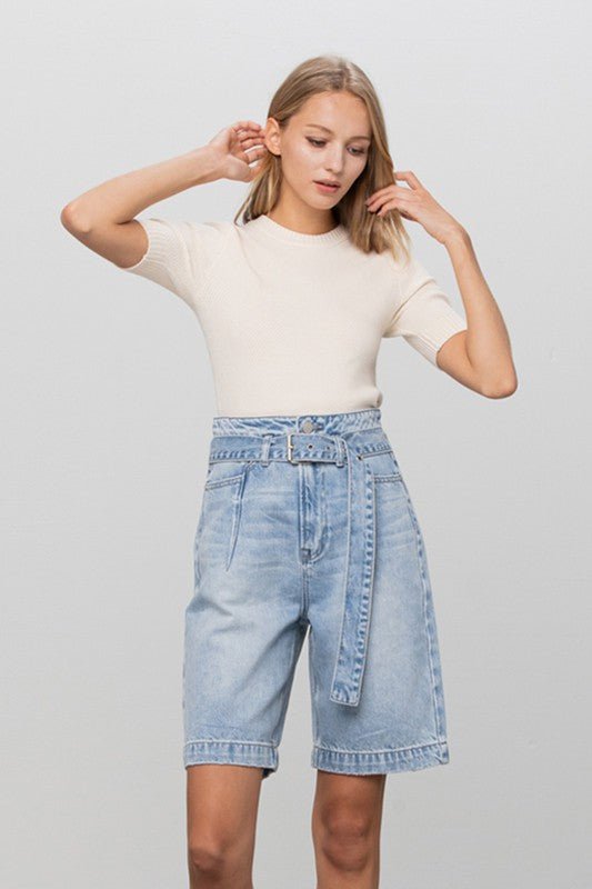 BELTED DENIM BERMUDAS - Robbi & Angel