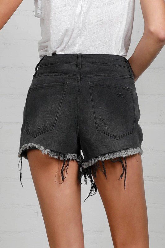 HIGH RISE BLACK DENIM SHORTS - Robbi & Angel