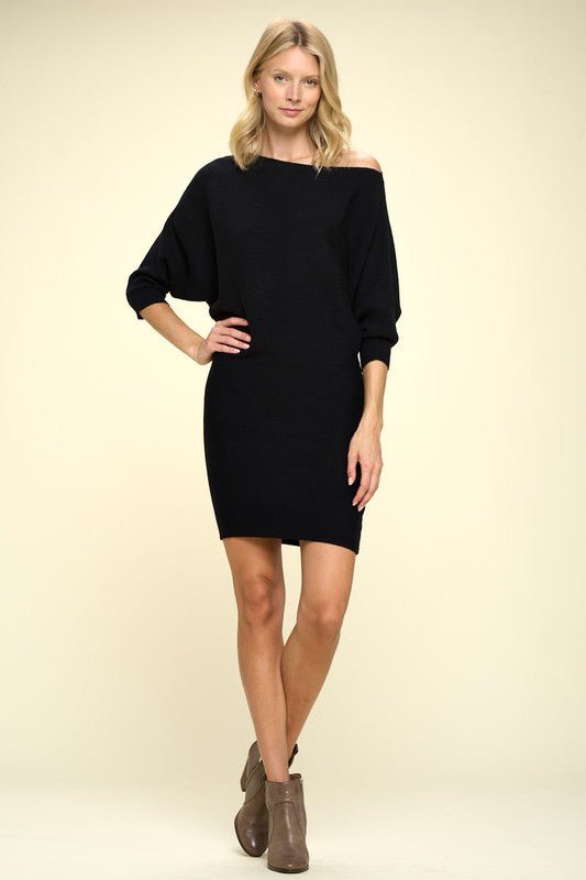 Ribbed Sweater Knit Dolman Sleeve Dress - Robbi & Angel