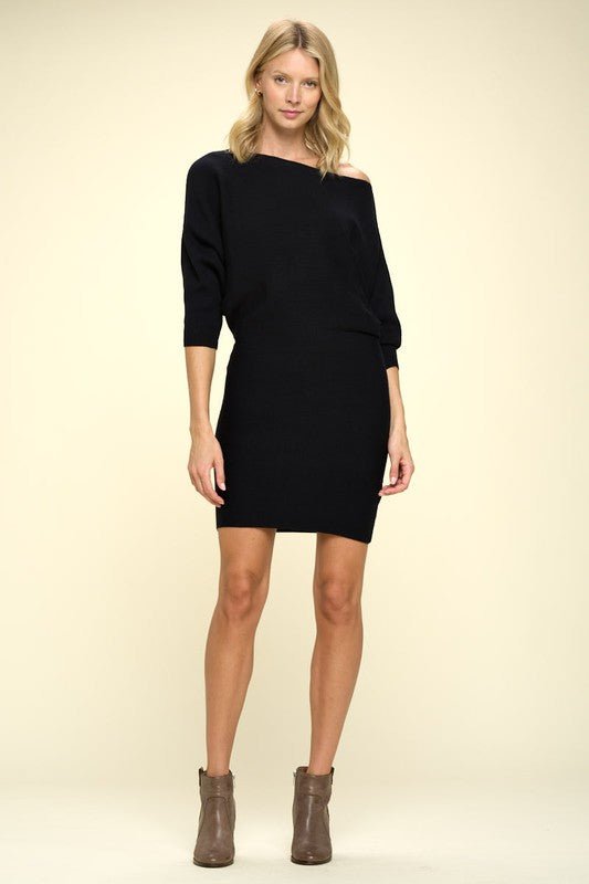 Ribbed Sweater Knit Dolman Sleeve Dress - Robbi & Angel