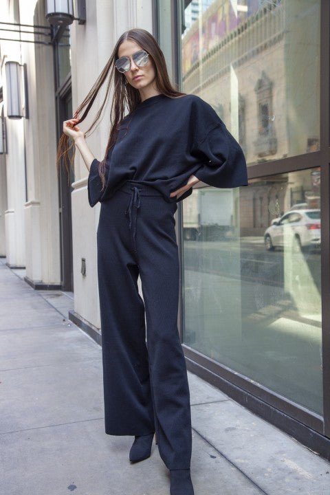 1/2 Sleeve Knit Sweater with Knit Llare Pants Set - Robbi & Angel
