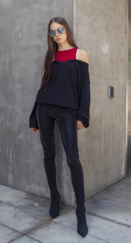 Two Layered Knit Sweater - Red - Robbi & Angel