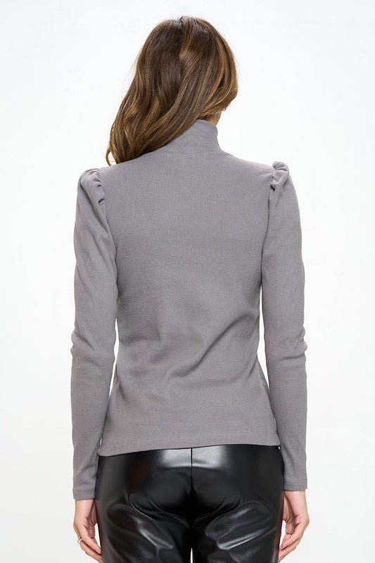 Made in USA Solid Turtle neck Puff Sleeve Top - Robbi & Angel