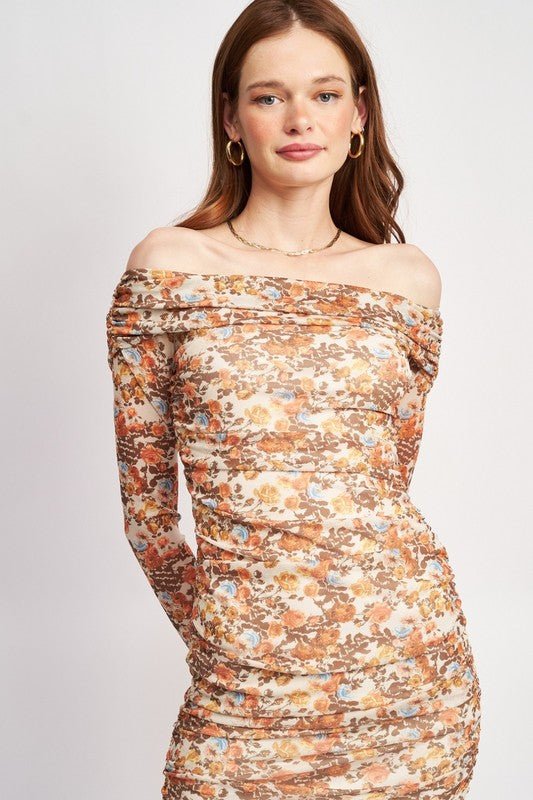 OFF SHOULDER PRINTED FLORAL DRESS