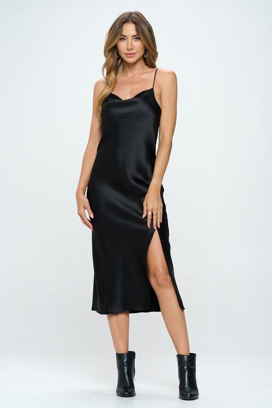 Satin Bias Slip Dress with Slit