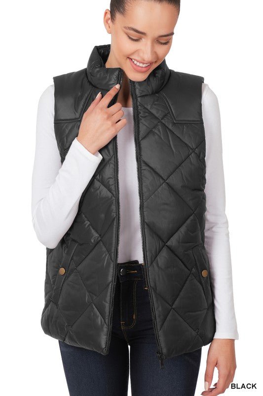 Diamond Quilted Zip Front Vest - Robbi & Angel