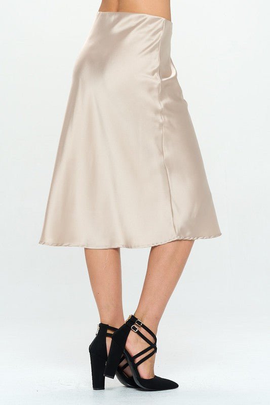 Made in USA Solid Satin Midi Skirt